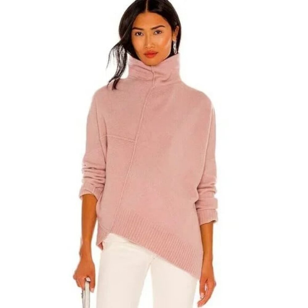 ALL SAINTS Lock Roll Neck Wool Sweater Asymmetric Hem Blush Pink M MSRP $279